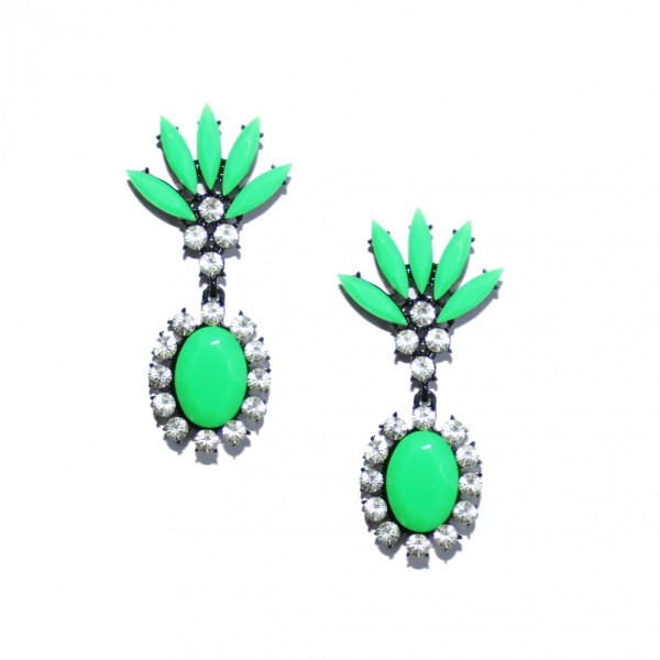 Princesse Crown Neon Green Marquise Crystal Earrings